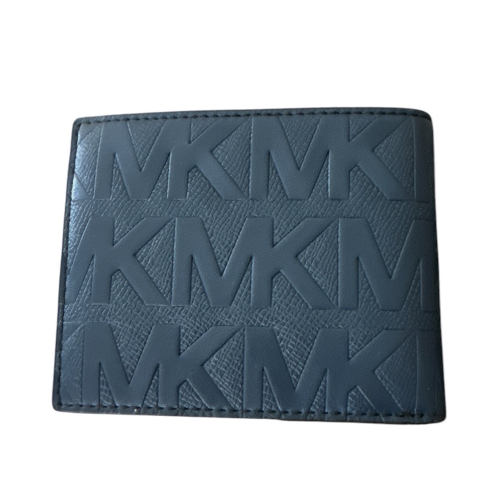 Michael Kors Embossed Logo Patterned BiFold Wallet Blue Marine - Picture 2 of 8
